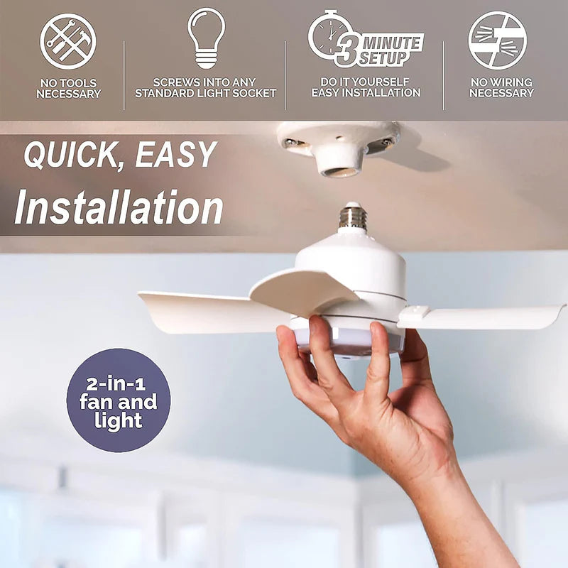 Socket Fan Light Original - Cool Light Led Ceiling Fans With Lights And Remote Control Replacement For Lightbulb - Bedroom Kitchen Living Room1000 Lumens 5000 Kelvins Cool Leds (Remote Battery Not Included)