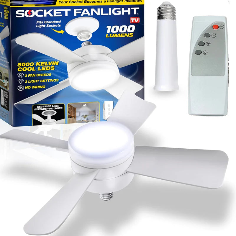 Socket Fan Light Original - Cool Light Led Ceiling Fans With Lights And Remote Control Replacement For Lightbulb - Bedroom Kitchen Living Room1000 Lumens 5000 Kelvins Cool Leds (Remote Battery Not Included)